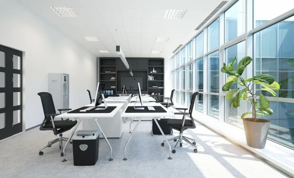 Clean, bright office workspace, the kind of space TCS office and commercial cleaning keeps tidy in Maryland